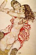 Egon Schiele Two Girls Embracing Each other oil